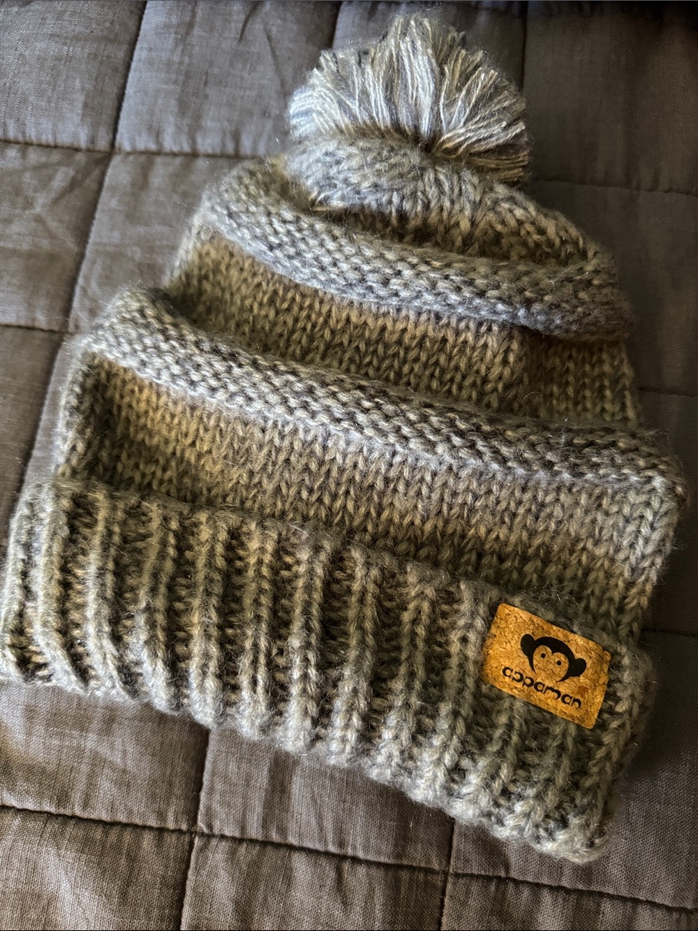 Appaman Gray Knit Pom Beanie with Branded Patch